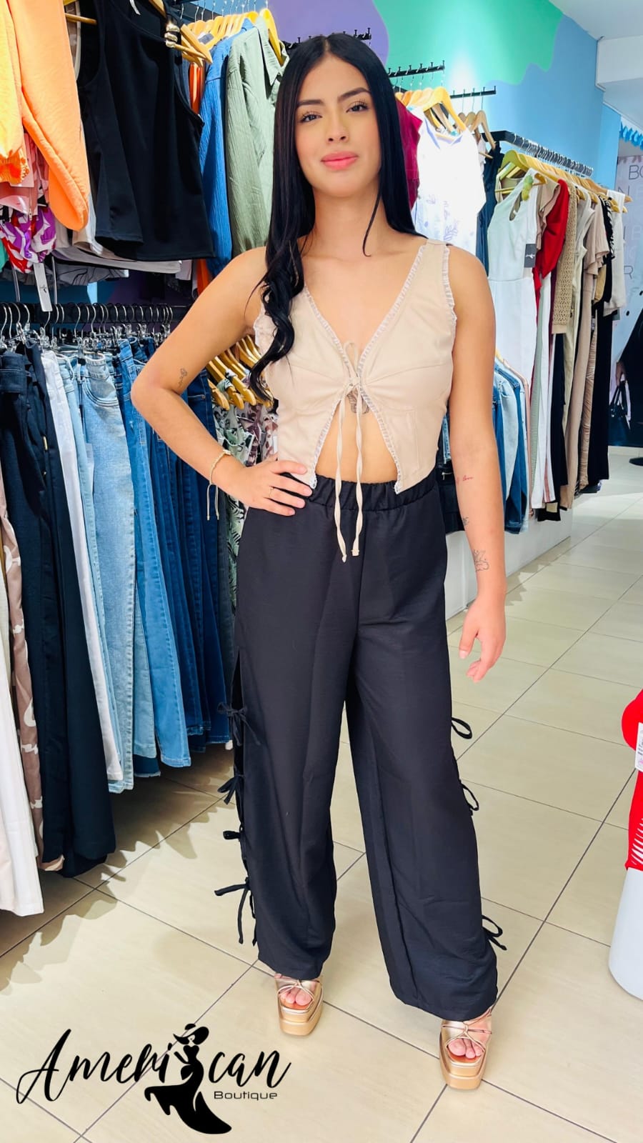 pantalon de tela negro vaquero